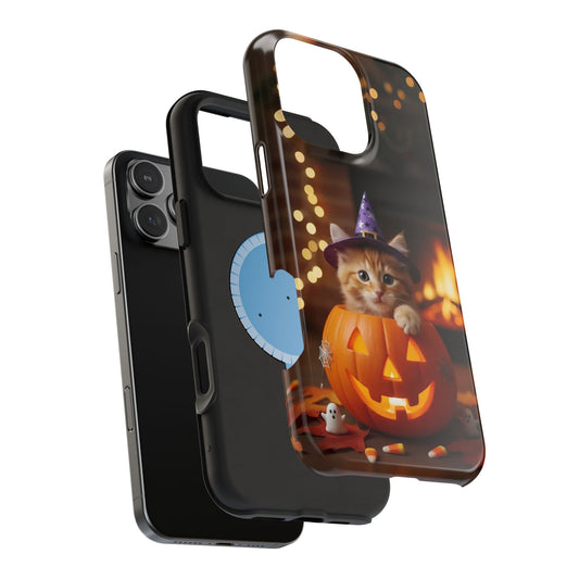 Halloween cute kitten photo style 3 Magnetic Phone Case, Cat Lover Gift, Impact-Resistant iPhone Case, Funny Pet Accessory, Unique Animal Design