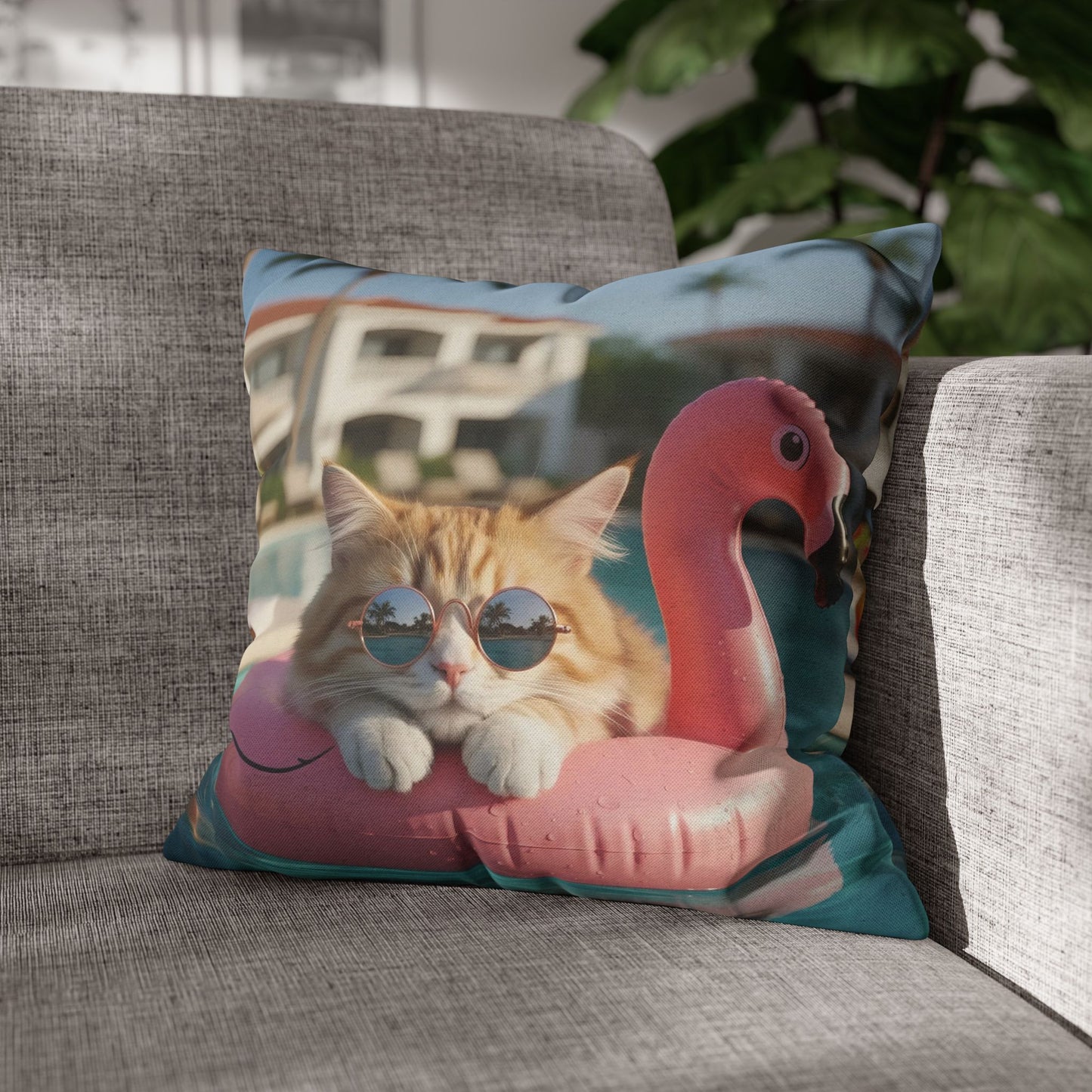 Relaxing Cat Swimming Cozy Polyester Decorative Pillowcase