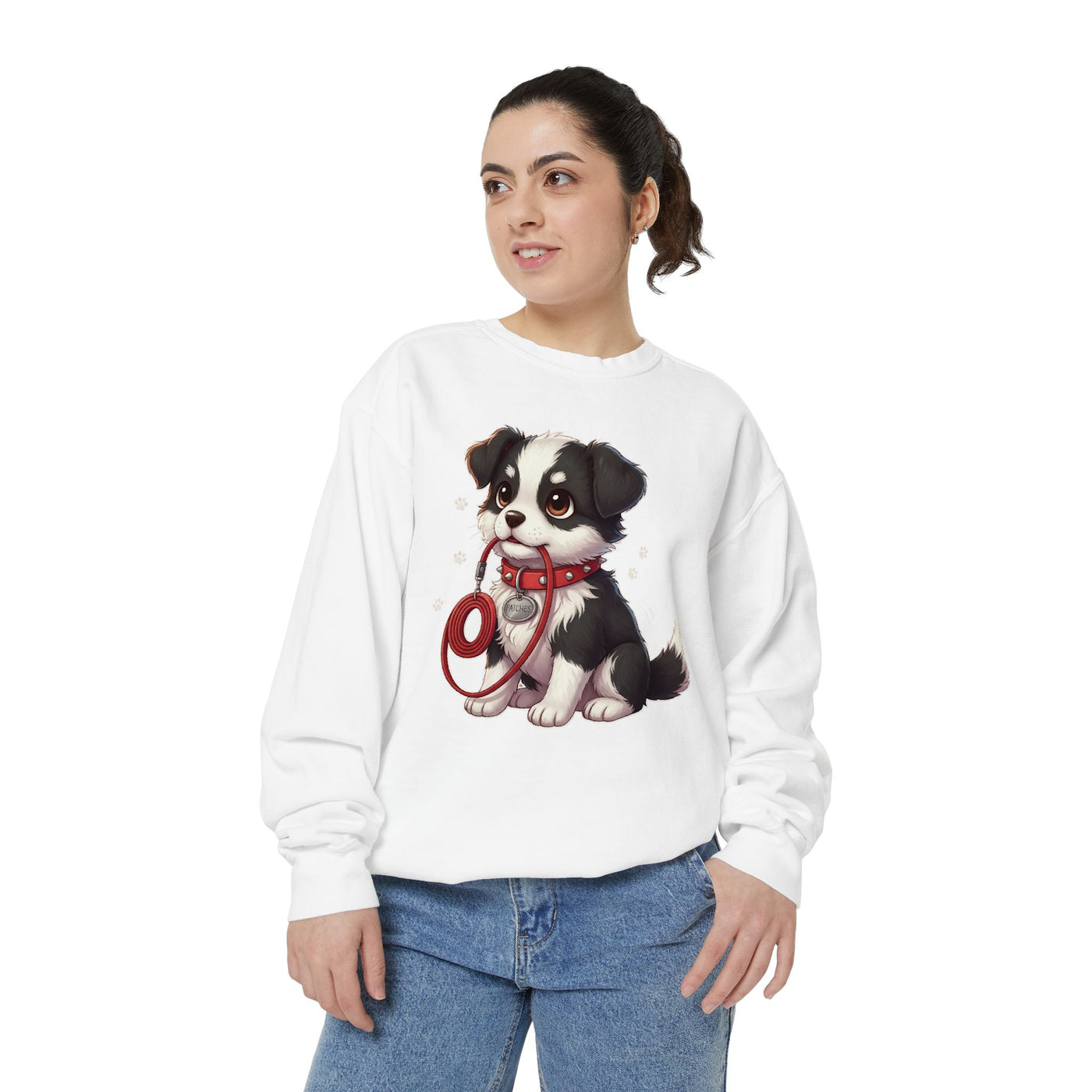 Cute Dog Walk Time style 1 Cozy Graphic Unisex Crewneck Sweatshirt