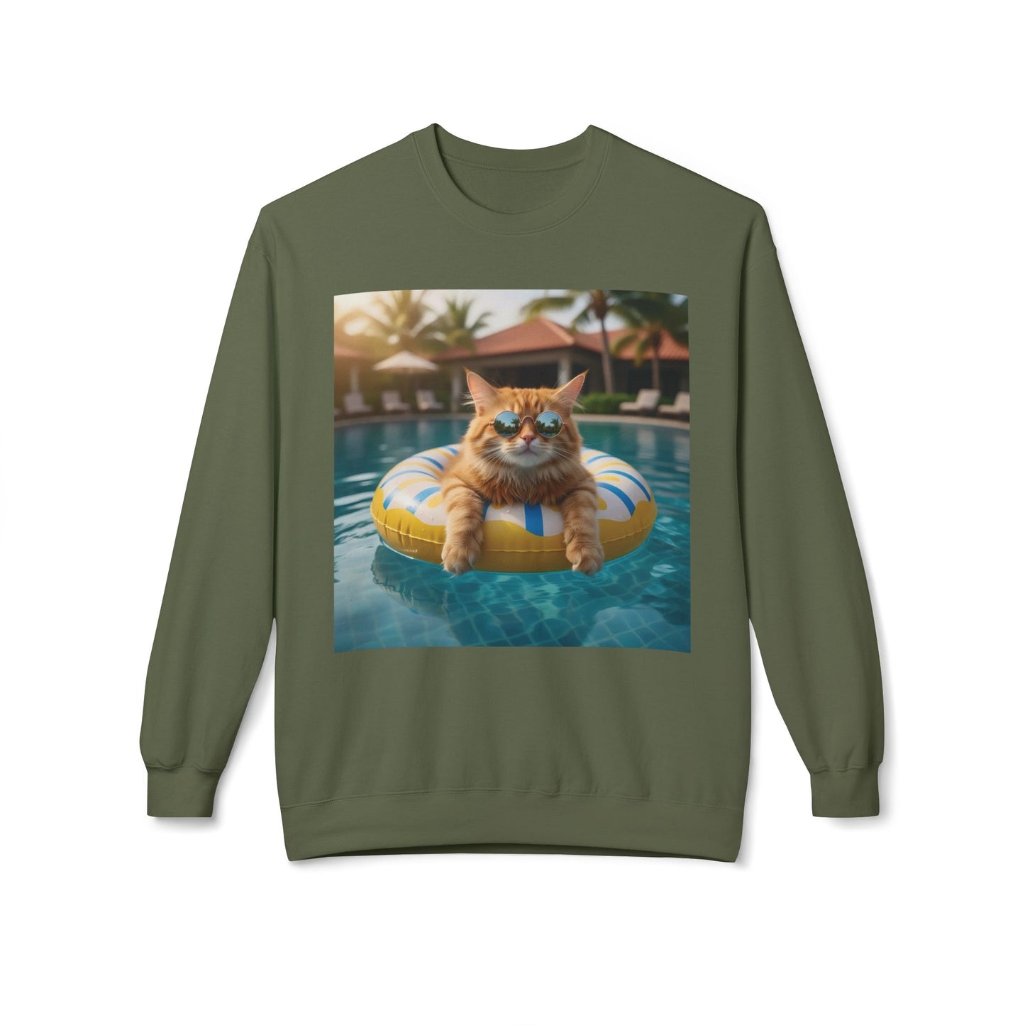 Swimming Pool Vibes Graphic Cat Unisex Crewneck Sweatshirt