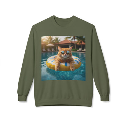 Swimming Pool Vibes Graphic Cat Unisex Crewneck Sweatshirt