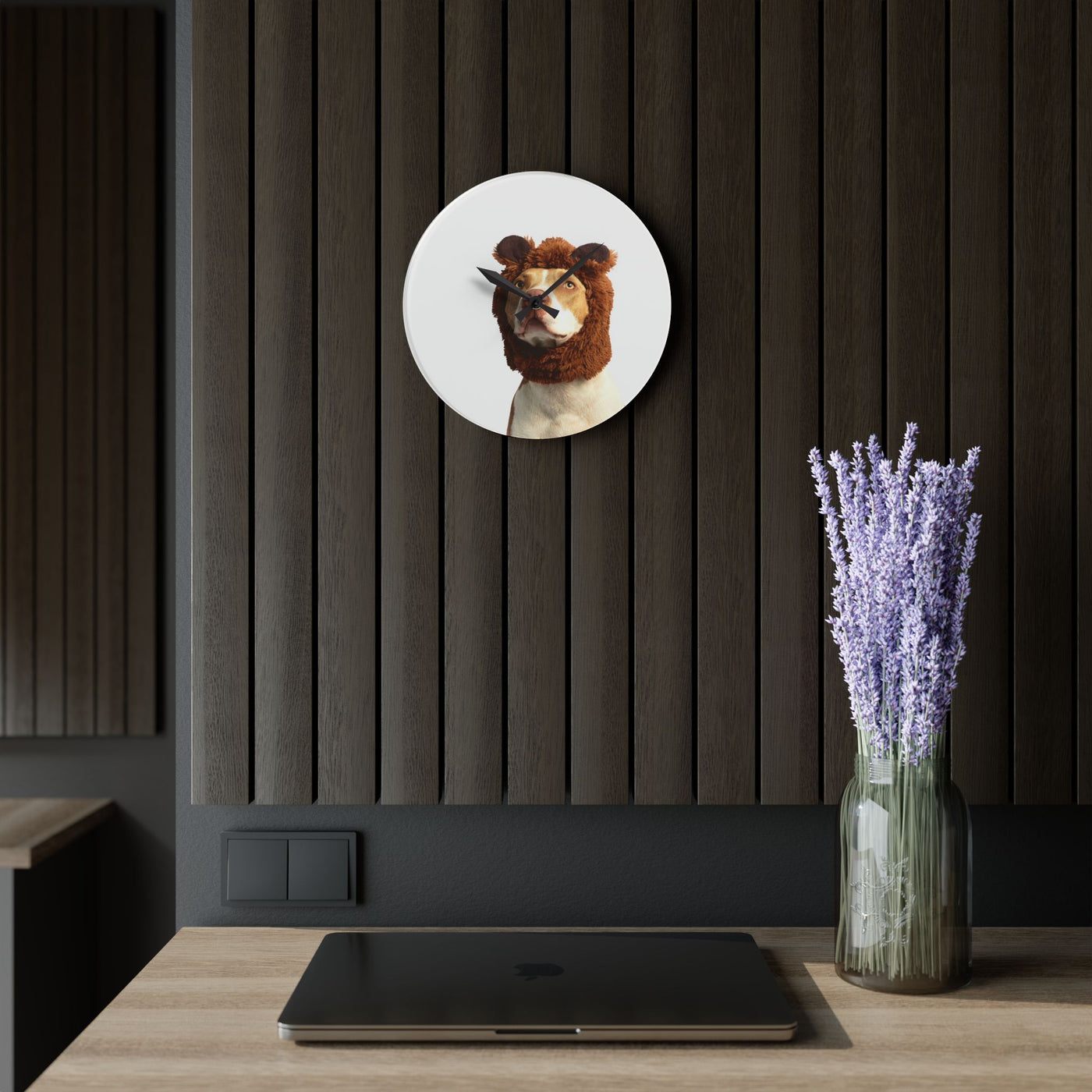 Funny Dog Lion Hat Wall Clock