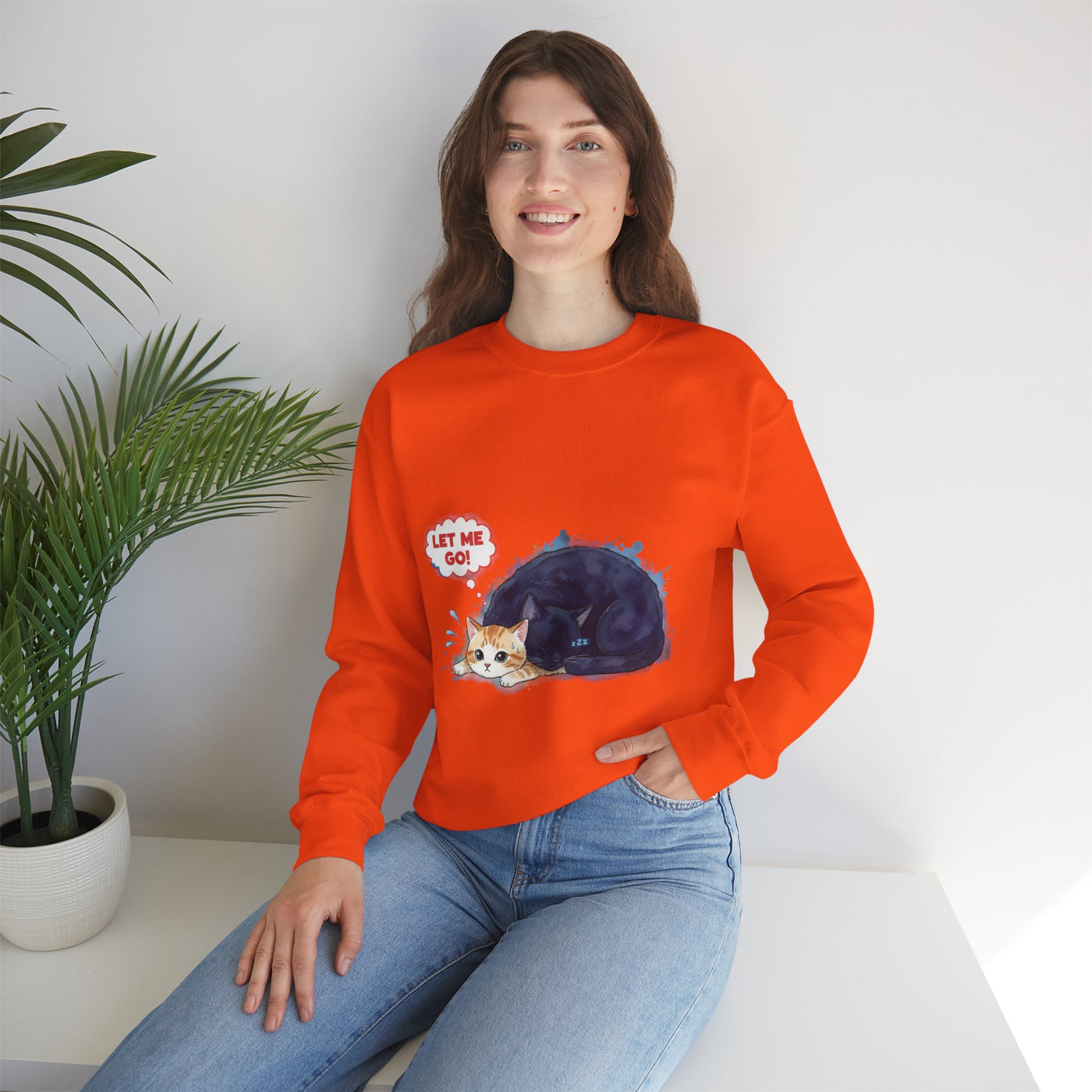 Watercolor painting style 1 Men & Women Cute Cat Pile Crewneck Sweatshirt