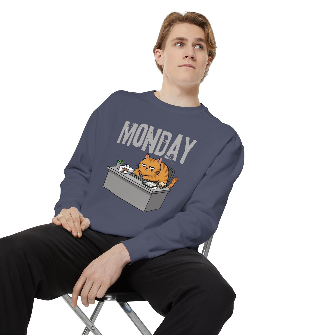 Monday Face Cat Stares Blankly Unisex Crewneck Sweatshirt style 6