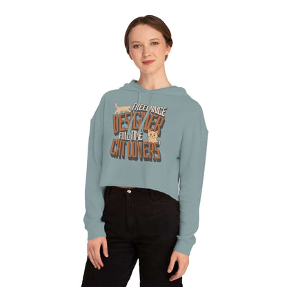 Full Time Cat Lovers - Cat Graphic Women Cropped Hoodie in a stylish light blue color, perfect for casual wear.