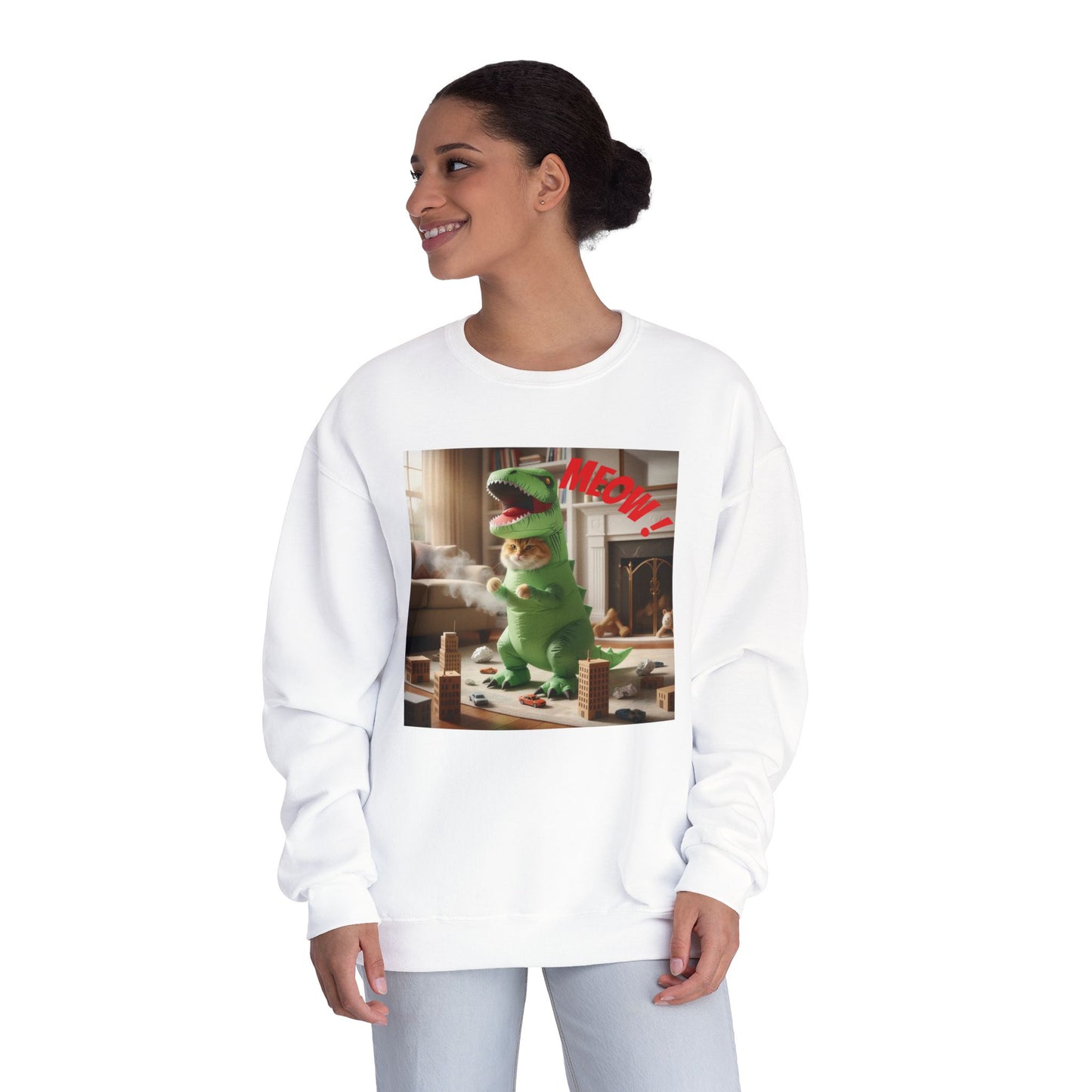 Tyrannosaurus Cat at home Unisex NuBlend Crewneck Sweatshirt