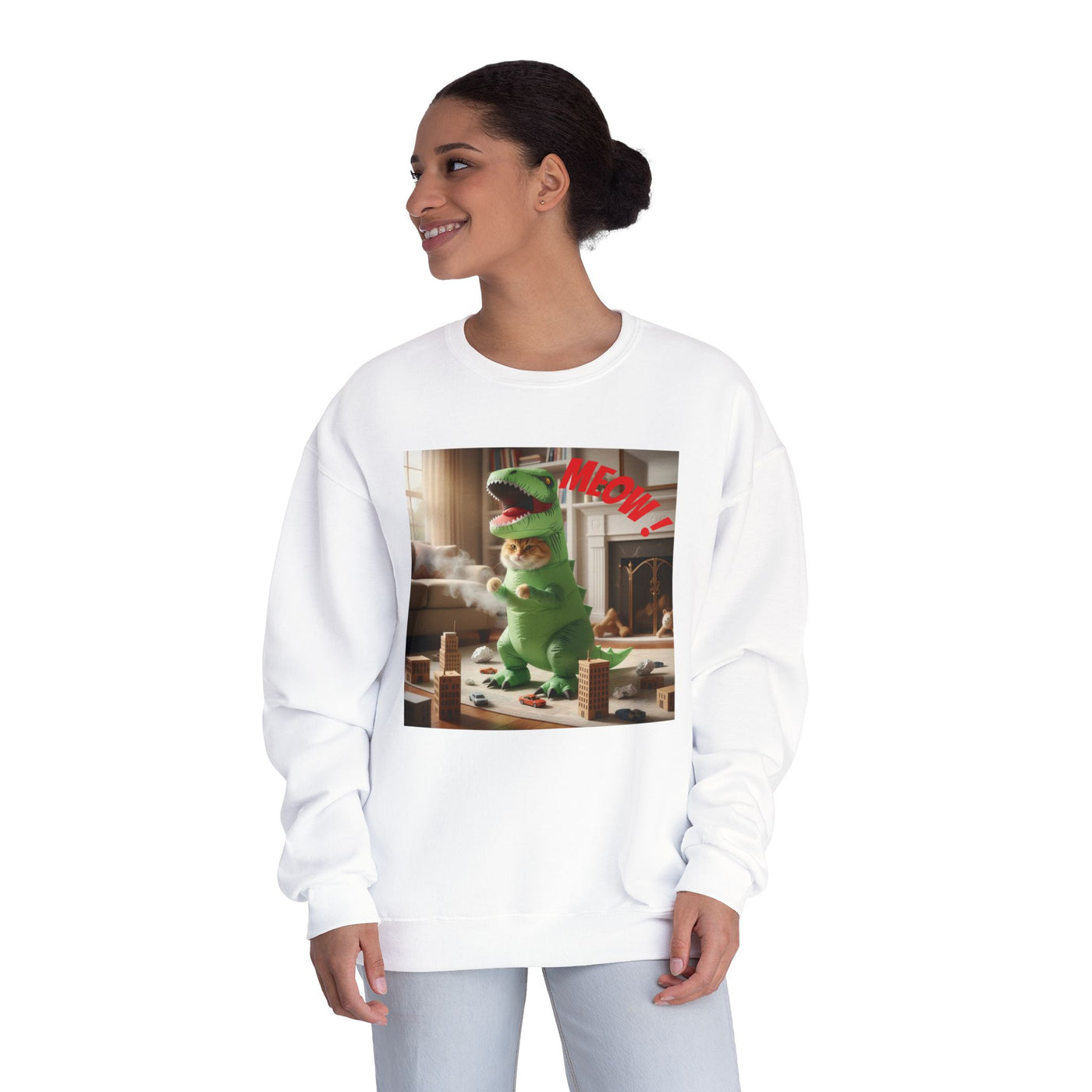Tyrannosaurus Cat at home Unisex NuBlend® Crewneck Sweatshirt