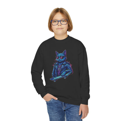 Cool Cat - Cozy Unisex Youth Crewneck Sweatshirt style 2