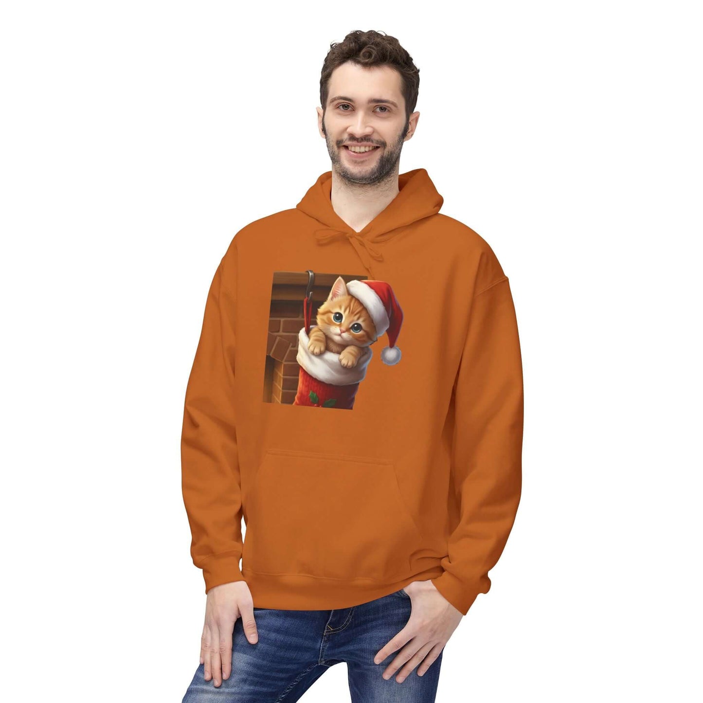 Kitten hiding in Christmas stocking Unisex Fleece Hoodie style 4