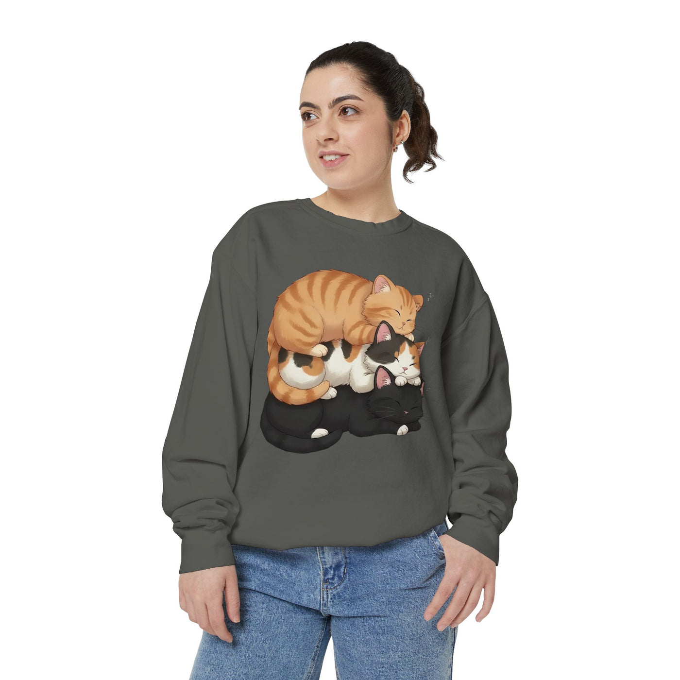 3 Cute Sleeping Cats style 5 Cozy Graphic Unisex Crewneck Sweatshirt