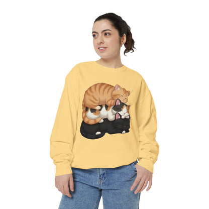 3 Cute Sleeping Cats Cozy Graphic Unisex Crewneck Sweatshirt style 5