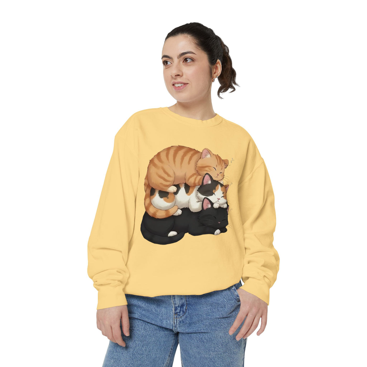 3 Cute Sleeping Cats style 5 Cozy Graphic Unisex Crewneck Sweatshirt
