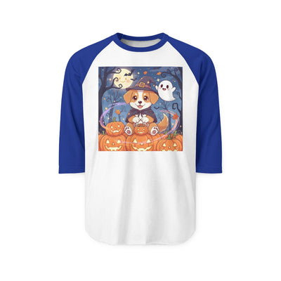 Halloween cute puppy anime style 3 Raglan Shirt, Cute Pet Shirt, Fall Apparel, Unisex Halloween Outfit, Gift for Dog Lovers, Spooky Season Tee