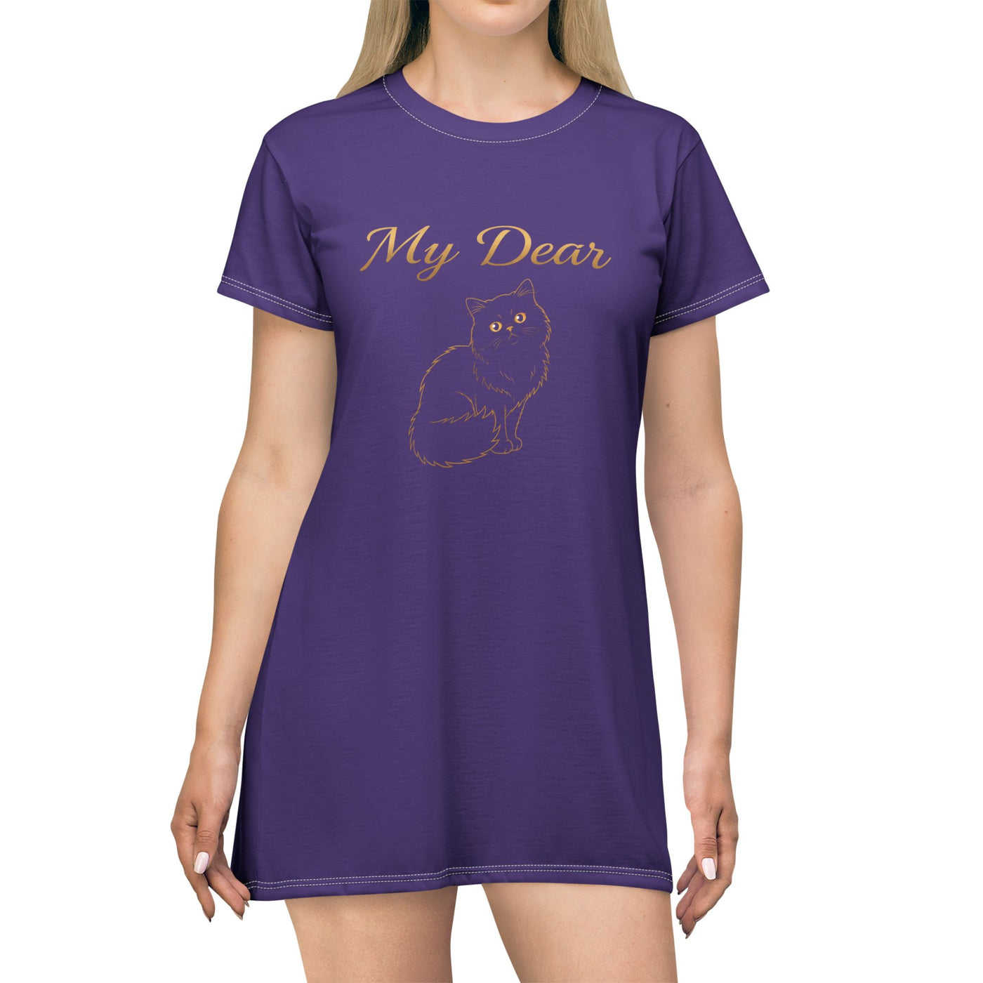 Cat "My Dear" Print T-Shirt Dress - Perfect for Pet Lovers