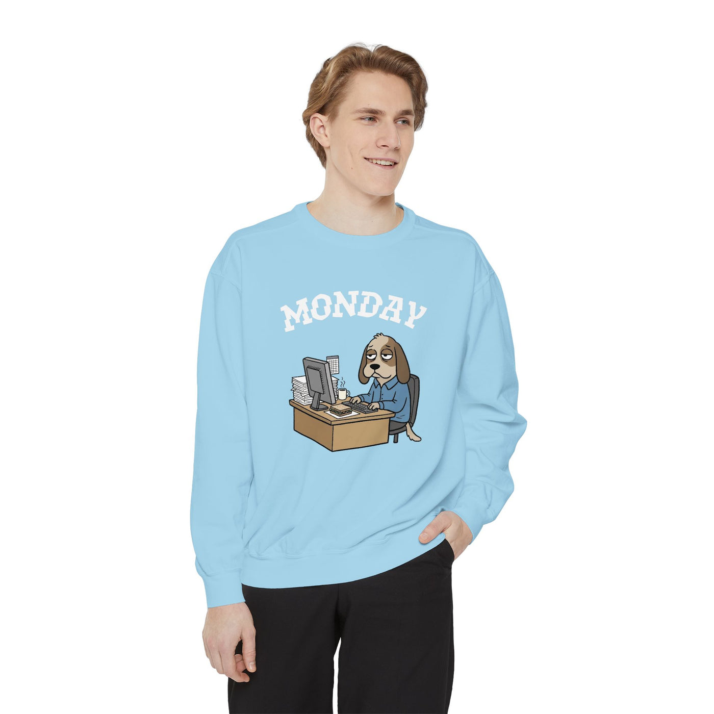 Monday Face Dog Stares Blankly Unisex Crewneck Sweatshirt style 4