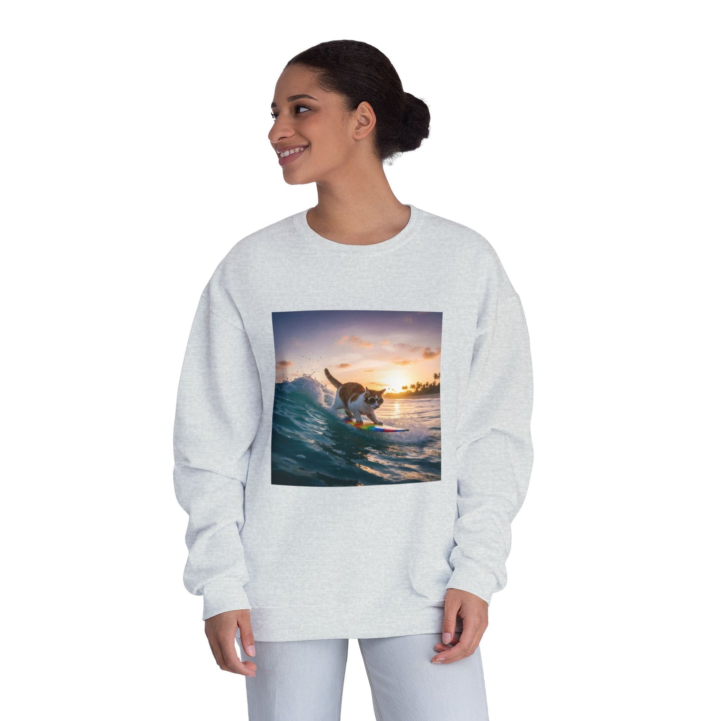 Surfing Cat Unisex NuBlend Crewneck Sweatshirt style 2