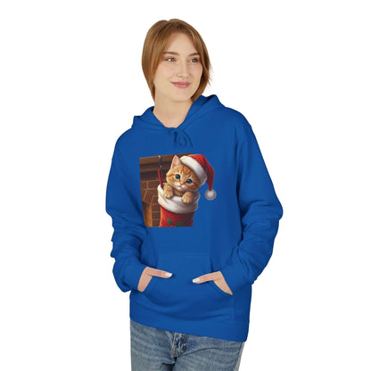 Kitten hiding in Christmas stocking Unisex Fleece Hoodie style 4