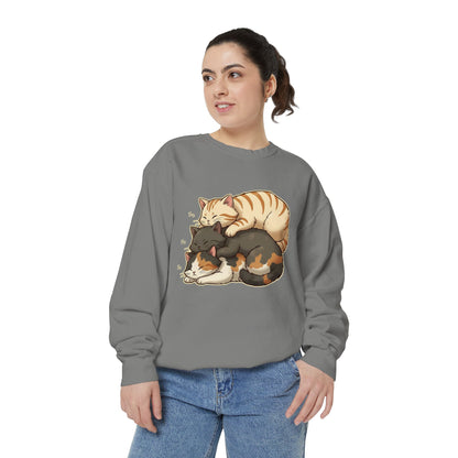 3 Cute Sleeping Cats Cozy Graphic Unisex Crewneck Sweatshirt style 4