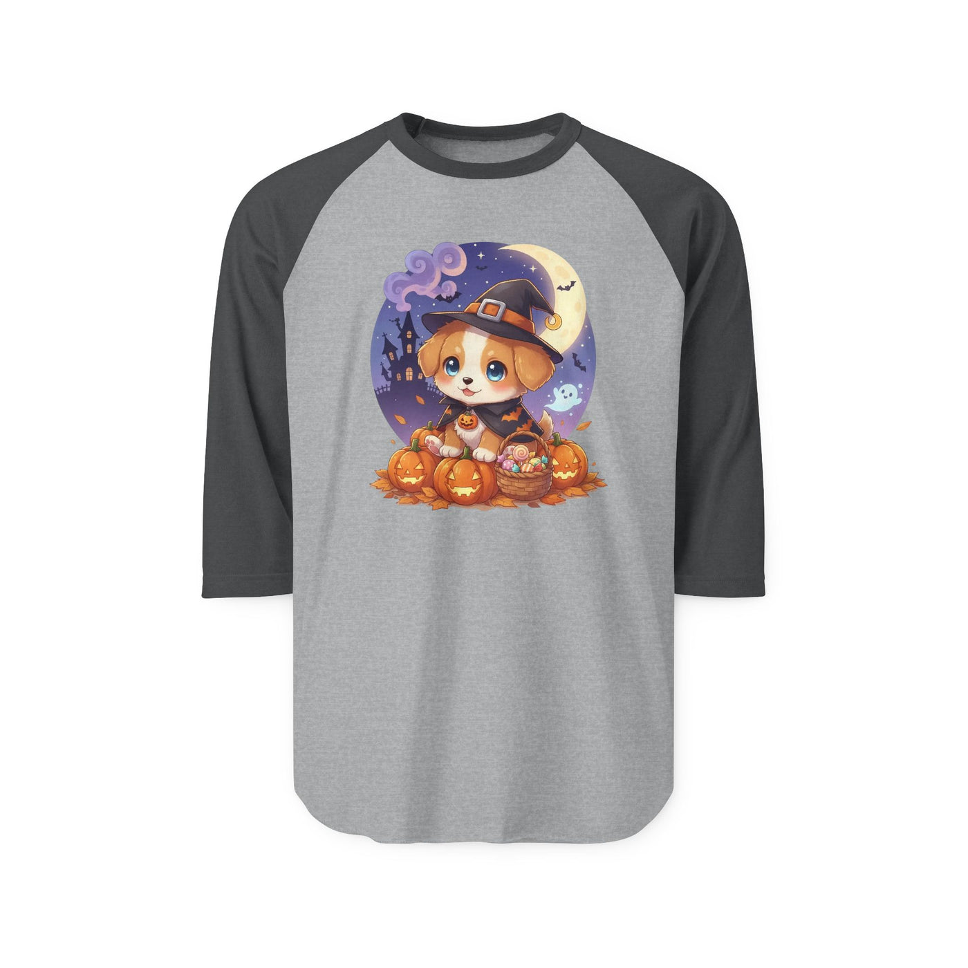 Halloween cute puppy anime style 5 Raglan Shirt, Cute Pet Shirt, Fall Apparel, Unisex Halloween Outfit, Gift for Dog Lovers, Spooky Season Tee