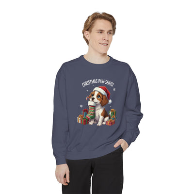 Cute Puppy waiting for Christmas presents style 3 Cozy Graphic Unisex Crewneck Sweatshirt