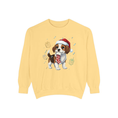 Cute Puppy waiting for Christmas presents style 6 Cozy Graphic Unisex Crewneck Sweatshirt