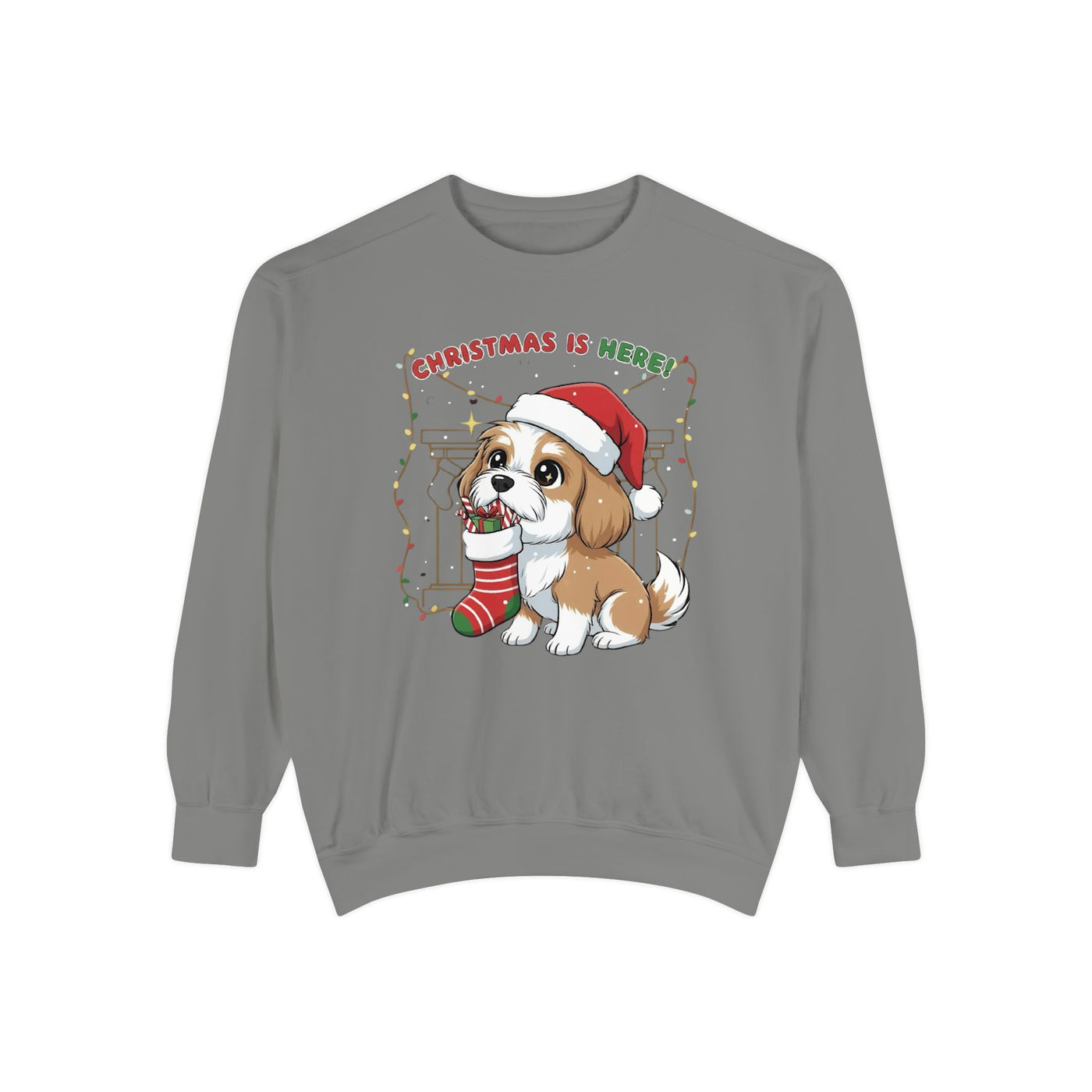 Cute Puppy waiting for Christmas presents style 5 Cozy Graphic Unisex Crewneck Sweatshirt