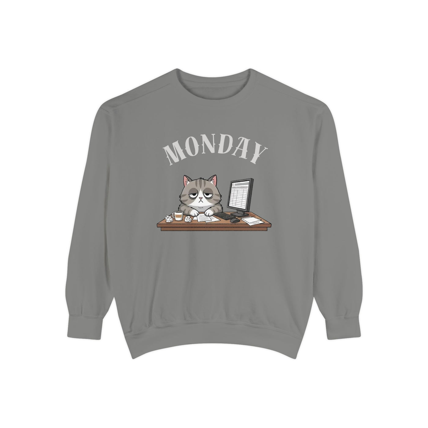 Monday Face Cat Stares Blankly Unisex Crewneck Sweatshirt style 5