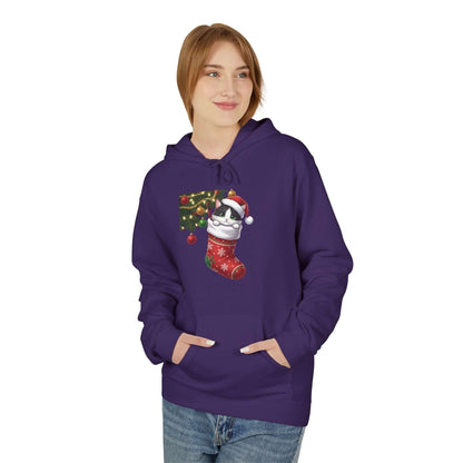 Kitten hiding in Christmas stocking Unisex Fleece Hoodie style 1