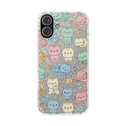 Kawaii Colorful Cat Pattern iPhone 16 17 series Flexi Case