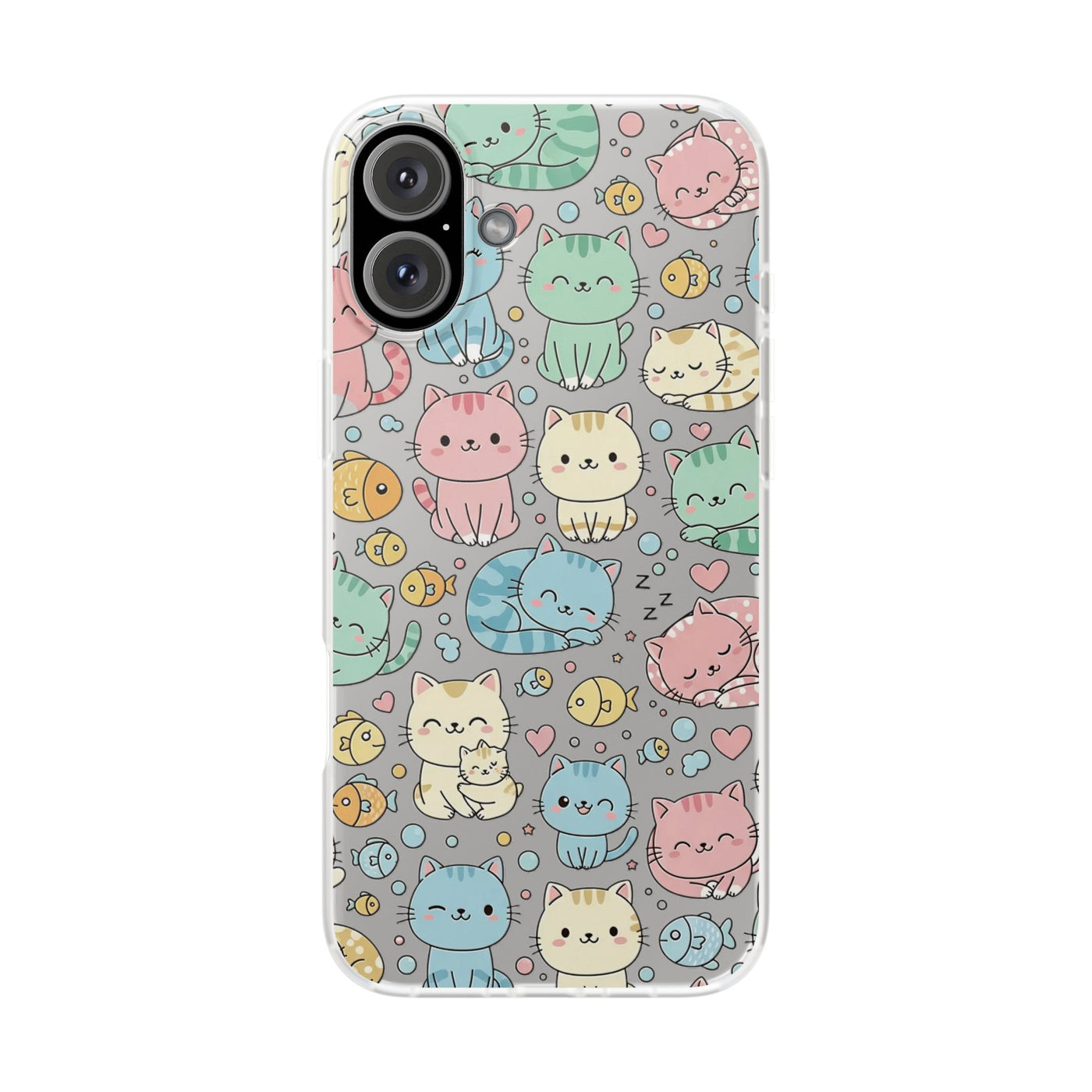 Kawaii Colorful Cat Pattern iPhone 15 / 16 / 17 series Flexi Case