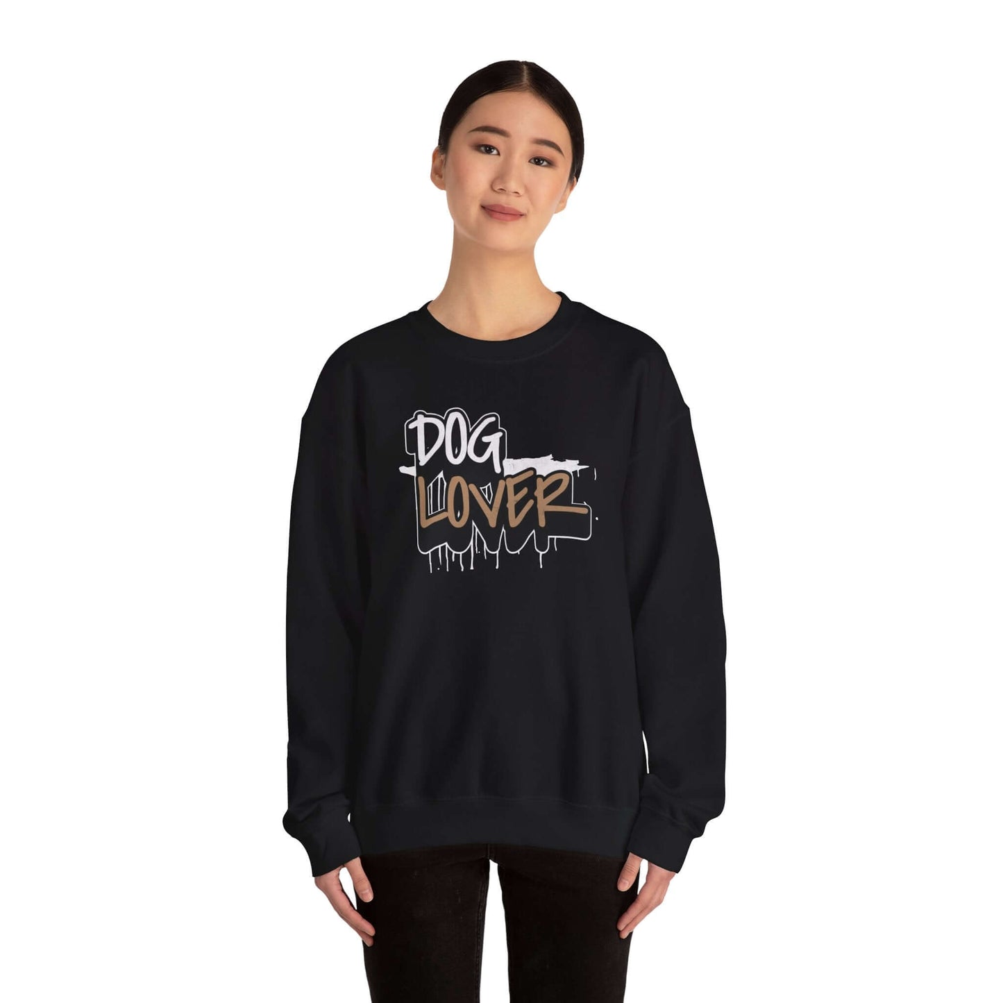 Dog Lover Stylish Unisex Crewneck Sweatshirt featuring a graphic design in black fabric, ideal for dog lovers.