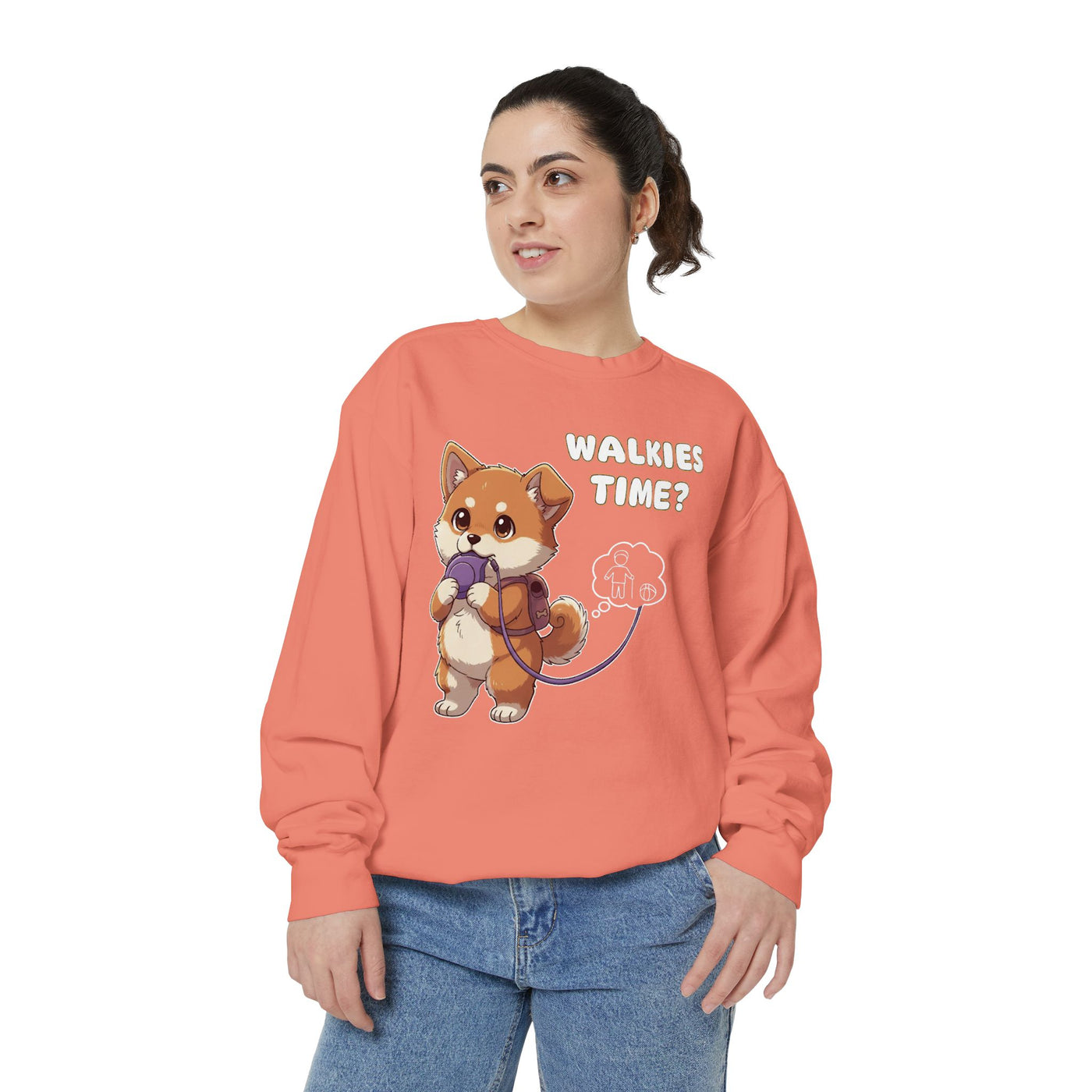 Cute Dog Walk Time style 3 Cozy Graphic Unisex Crewneck Sweatshirt