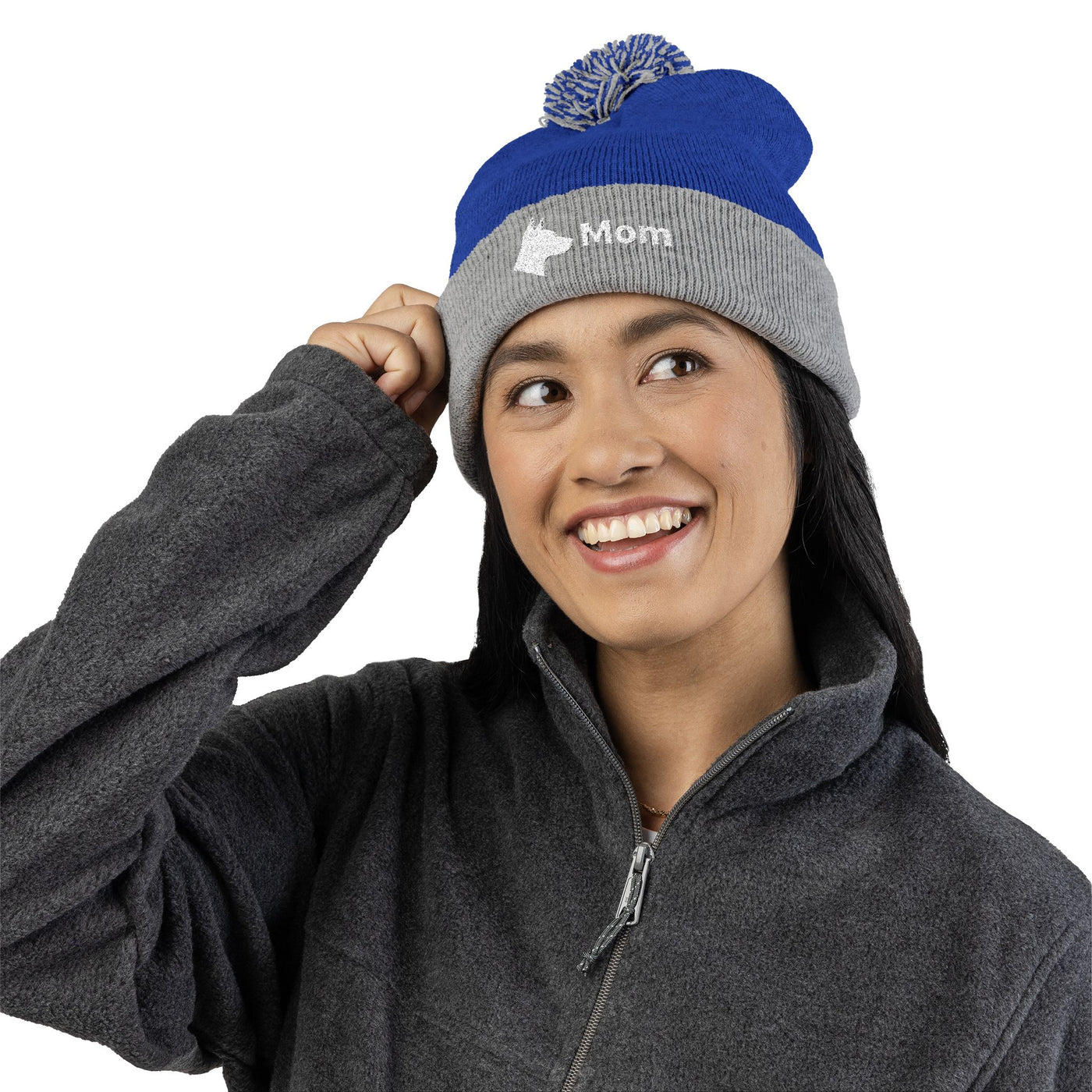 Embroidered Dog Mom Pom-Pom Knit Cap