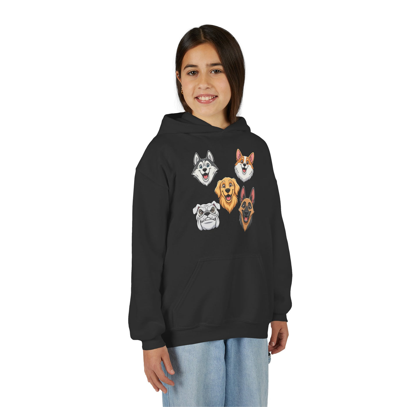 Cute Dog Heads Unisex Youth Hoodie, Fun Pet Lover Sweater, Kids Gift, Animal Lover Apparel, Perfect for Birthdays & Holidays