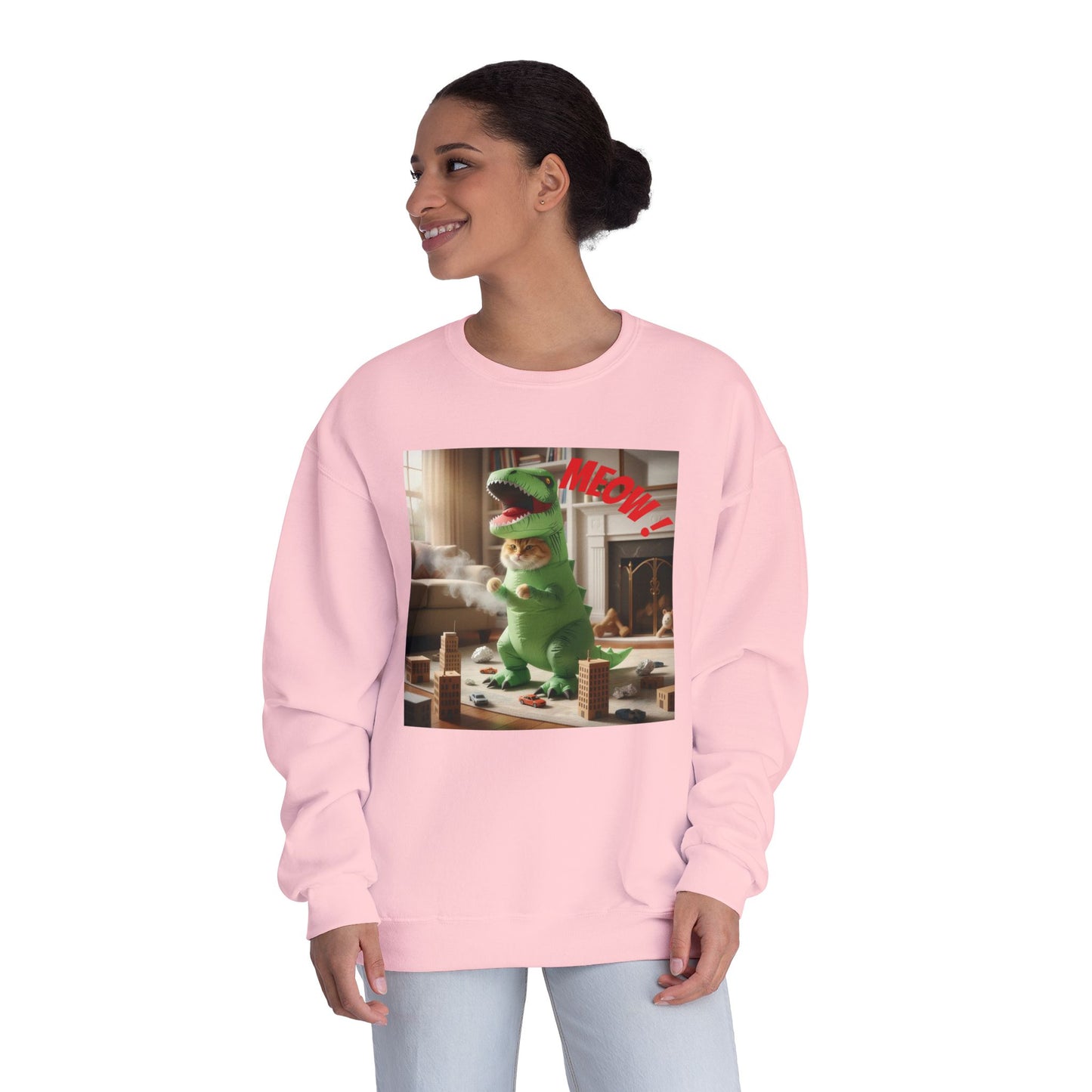 Tyrannosaurus Cat at home Unisex NuBlend Crewneck Sweatshirt