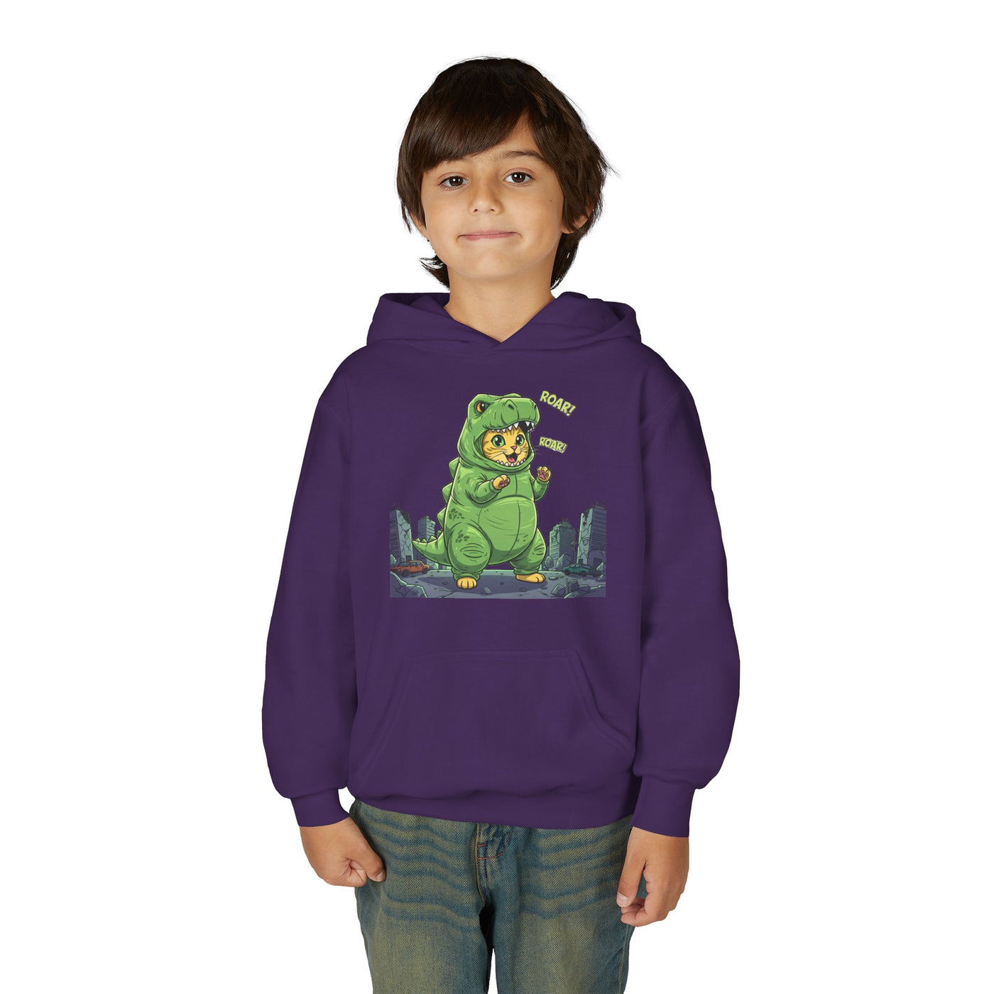 Cat cosplay Godzilla style 2 Unisex Kids Hoodie - Fun & Cozy Heavy Blend Sweatshirt with Cute Design
