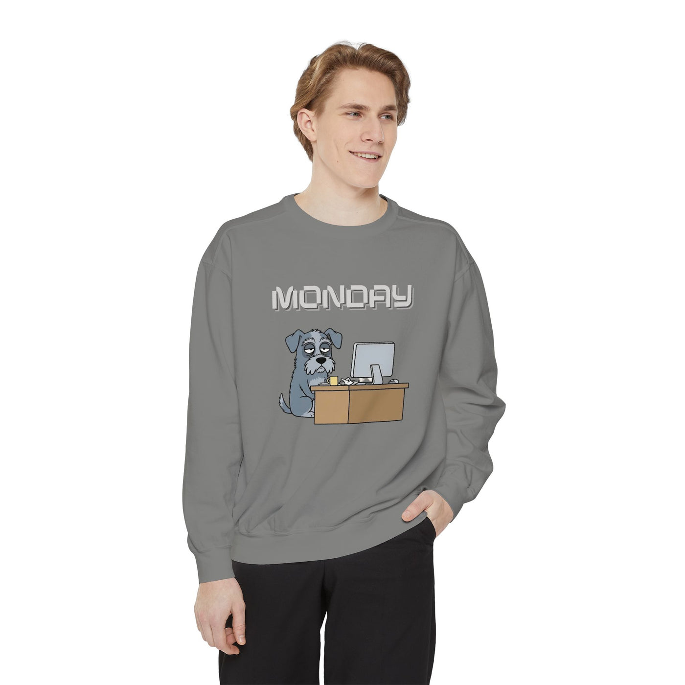 Monday Face Dog Stares Blankly Unisex Crewneck Sweatshirt style 2
