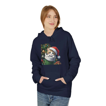 Kitten hiding in Christmas stocking Unisex Fleece Hoodie style 2