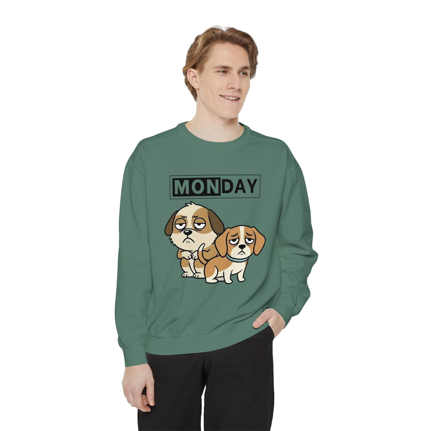 Monday Face Dog Stares Blankly Unisex Crewneck Sweatshirt style 1
