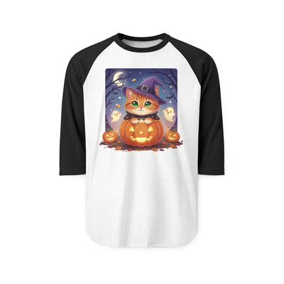 Halloween cute kitten anime style 7 Raglan Shirt, Unisex Halloween Top, Pumpkin Cat Shirt, Cute Cat Tee, Spooky Casual Wear