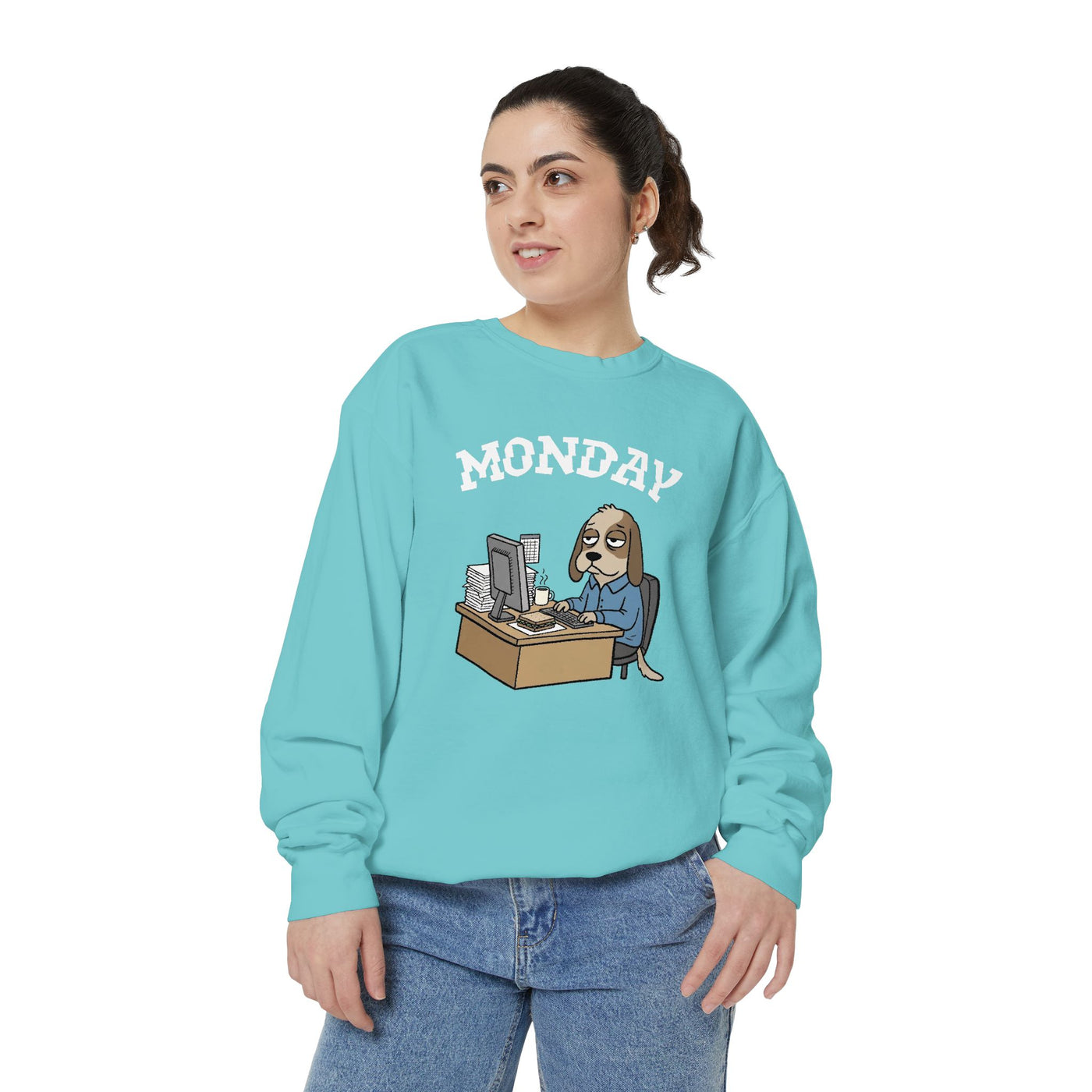 Monday Face Dog Stares Blankly Unisex Crewneck Sweatshirt style 4