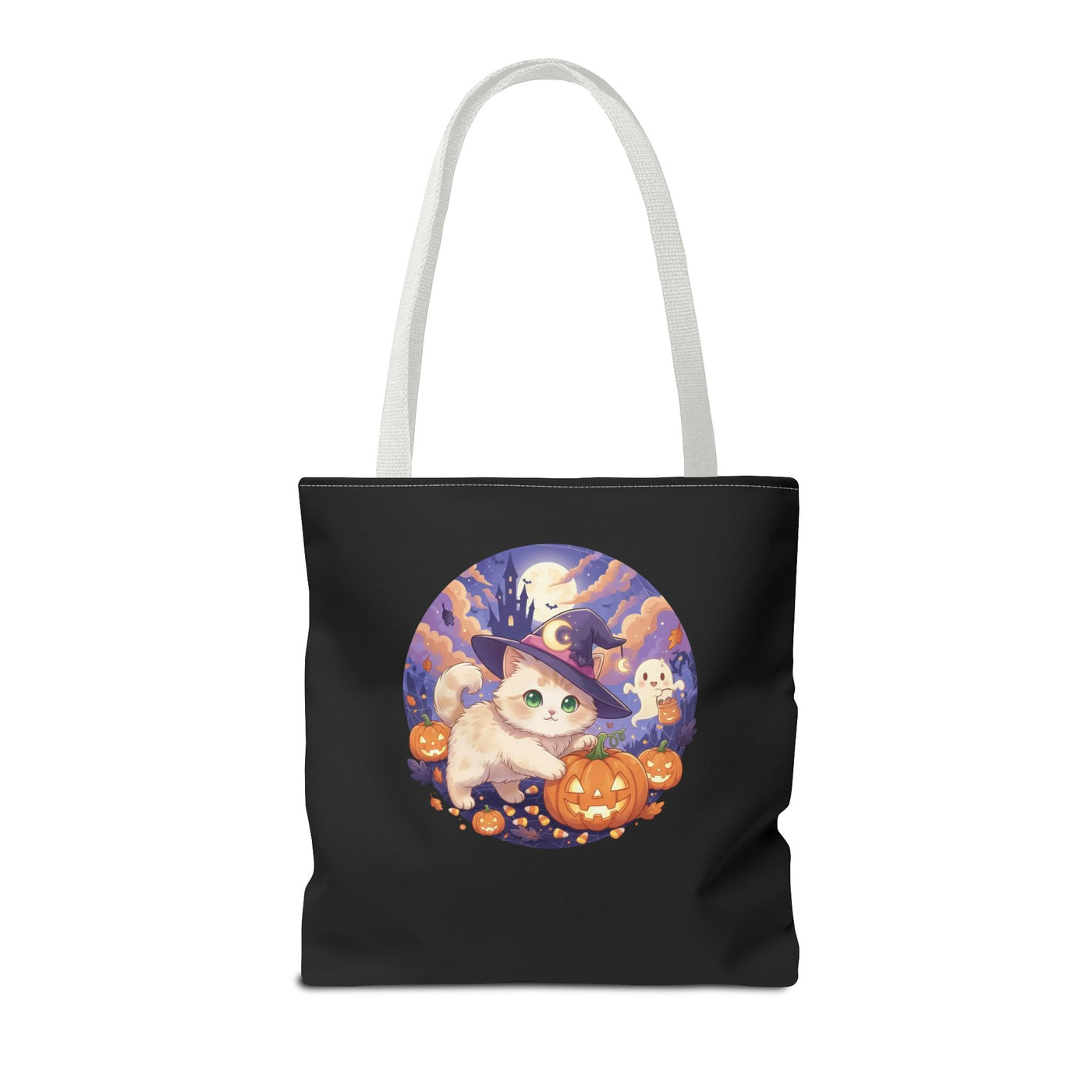Halloween Cat anime style Tote Bag, Spooky Pet Lovers Gift, Boho Halloween Bag, Witchy Cat Tote, Fall Festivities Accessory