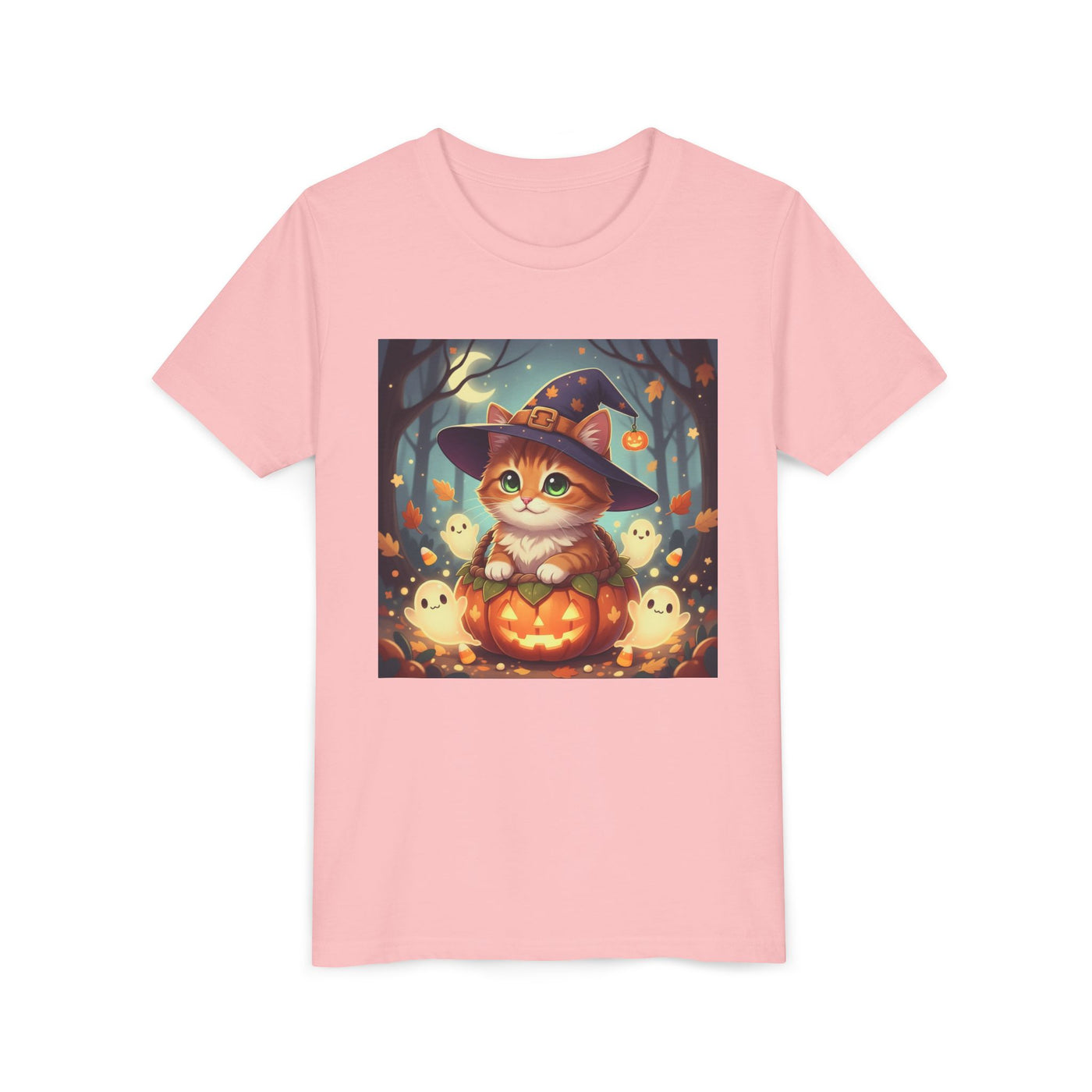 Halloween cute kitten anime style 3 Unisex Youth Tee | T-Shirt, Cute Pumpkin Shirt, Kids Halloween Outfit, Cat Lover Gift, Fun Fall Apparel