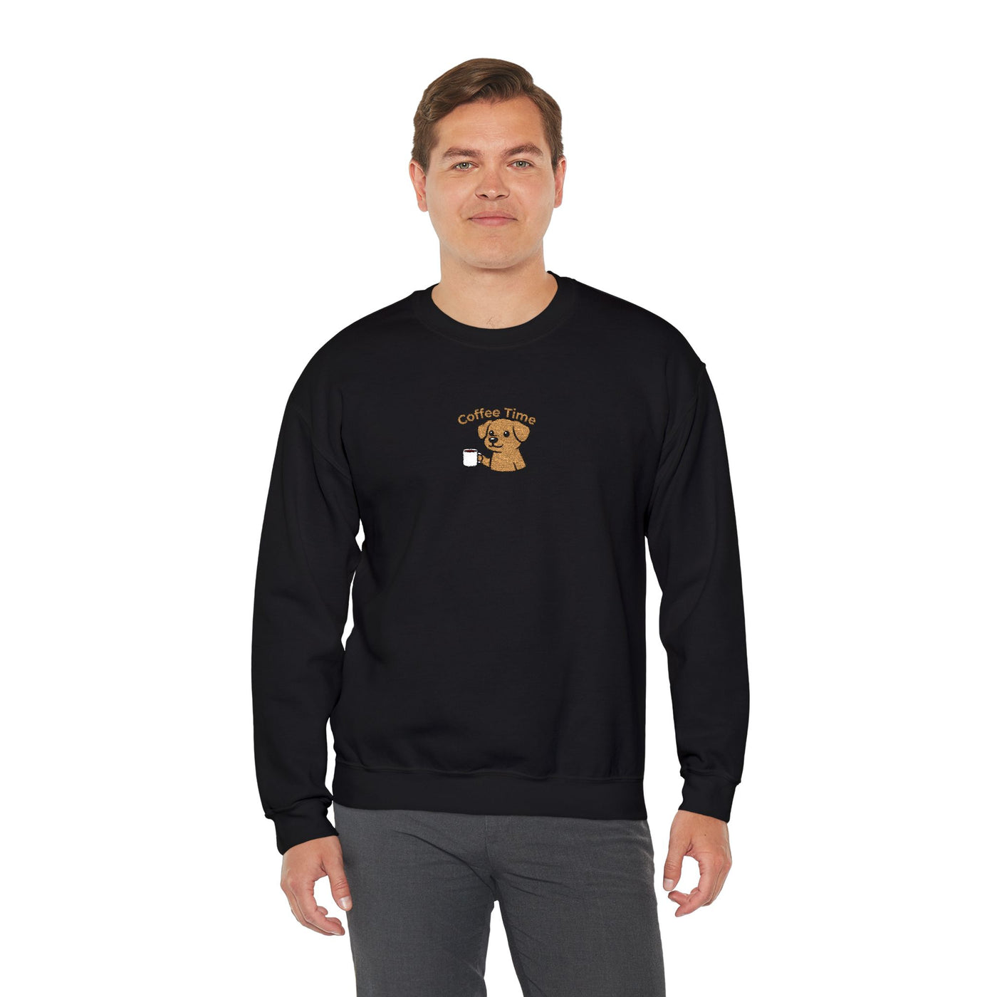 Coffee Time Dog Embroidered style 1 Unisex Crewneck Sweatshirt