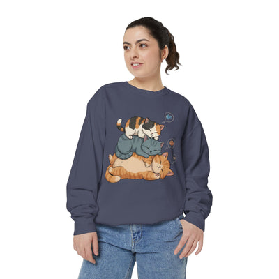 3 Cute Sleeping Cats style 2 Cozy Graphic Unisex Crewneck Sweatshirt
