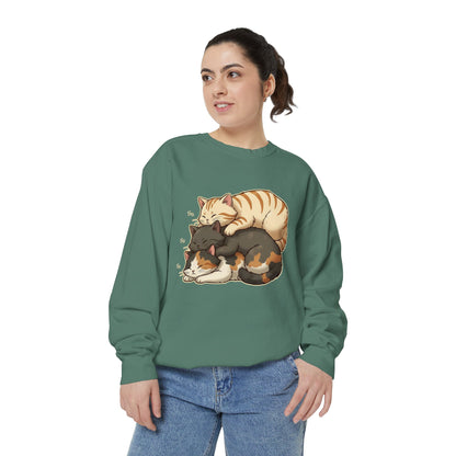 3 Cute Sleeping Cats Cozy Graphic Unisex Crewneck Sweatshirt style 4