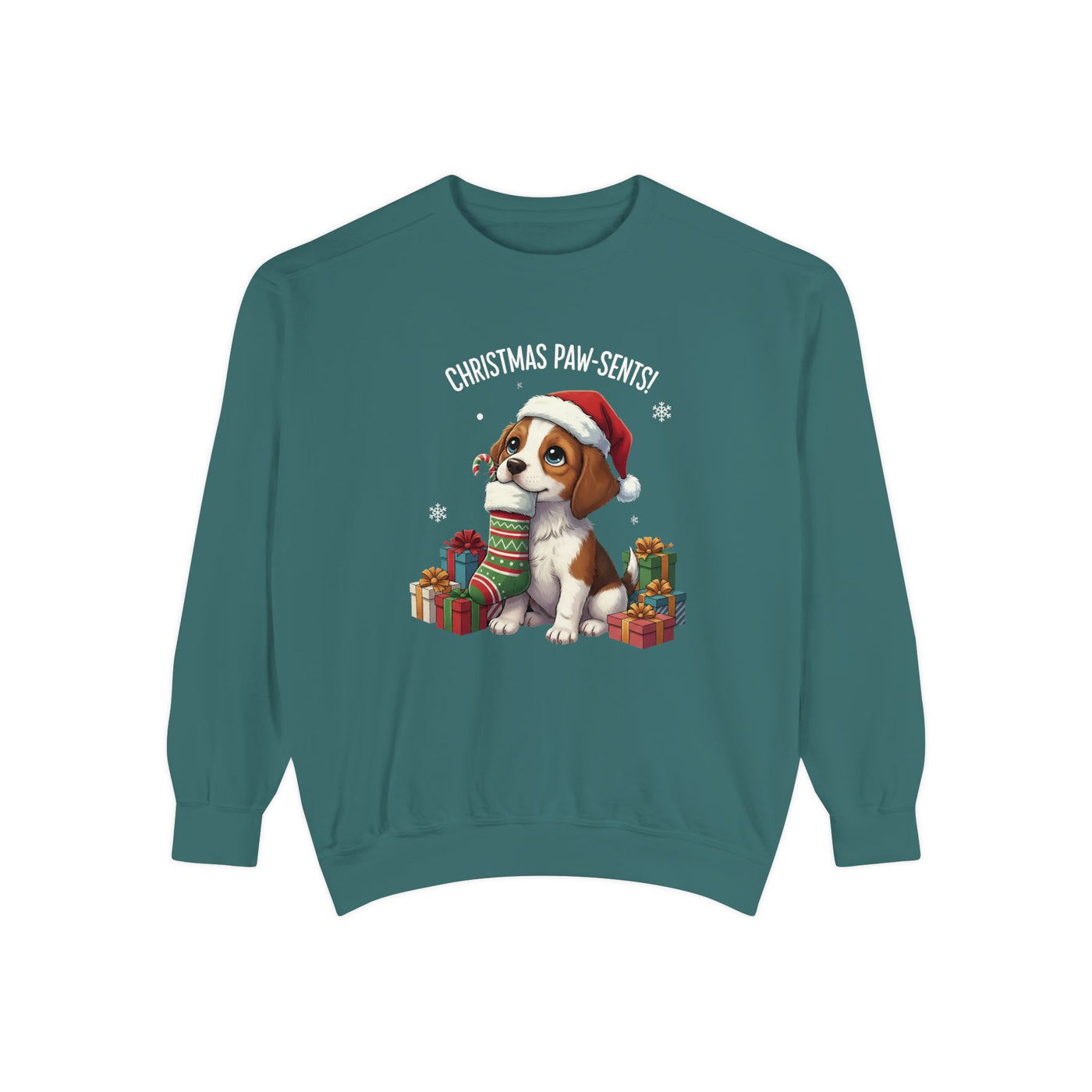 Cute Puppy waiting for Christmas presents style 3 Cozy Graphic Unisex Crewneck Sweatshirt