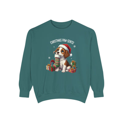 Cute Puppy waiting for Christmas presents style 3 Cozy Graphic Unisex Crewneck Sweatshirt