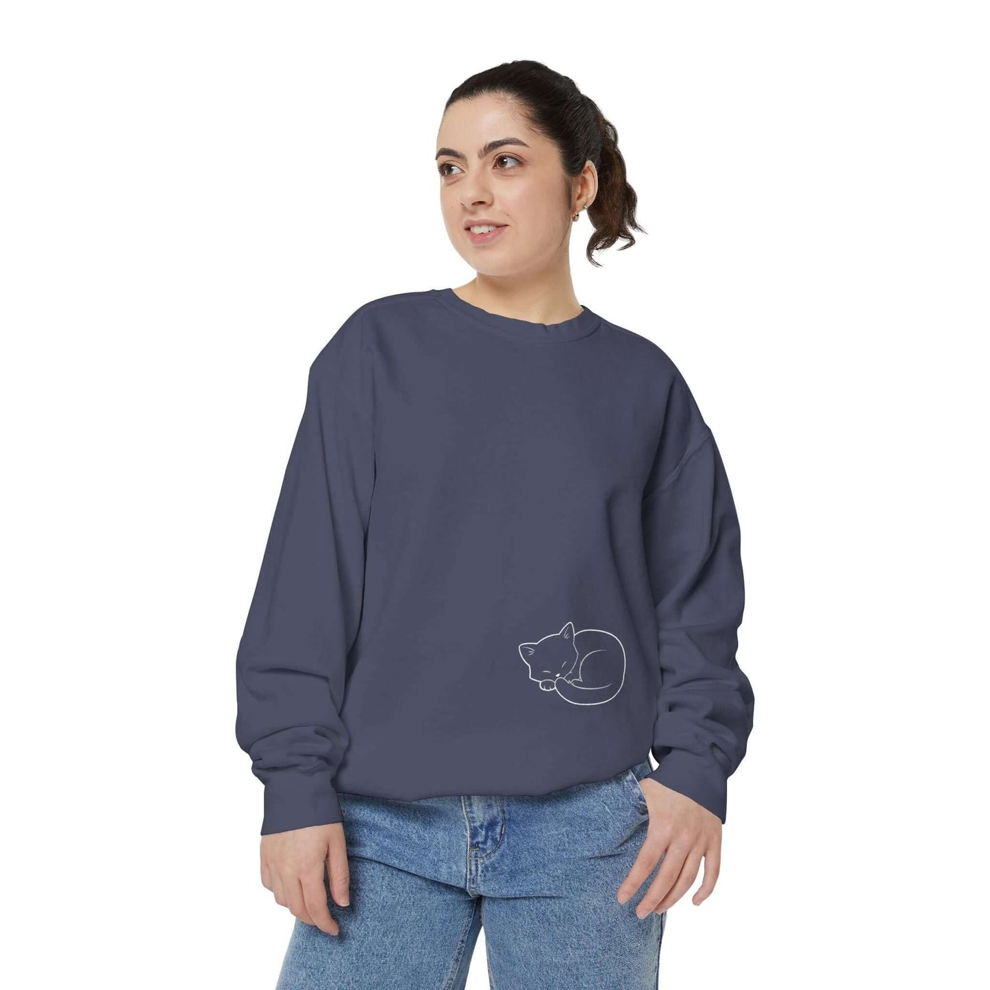 Sleeping cat shadow Graphic Unisex Crewneck Sweatshirt style 1 White