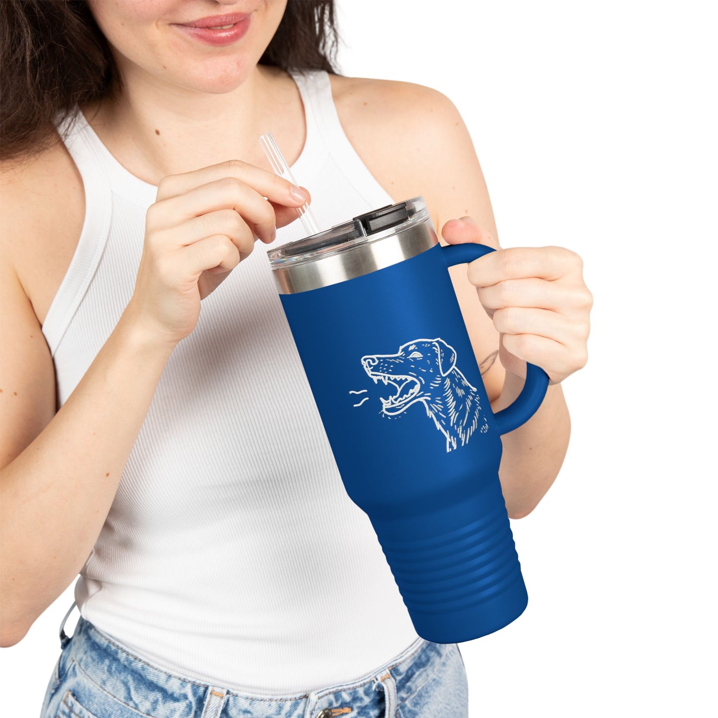 Barking Dog Travel Mug, Insulated Coffee Cup, Dog Lover Gift, For Outdoor Adventures, 40oz Red Drinkware